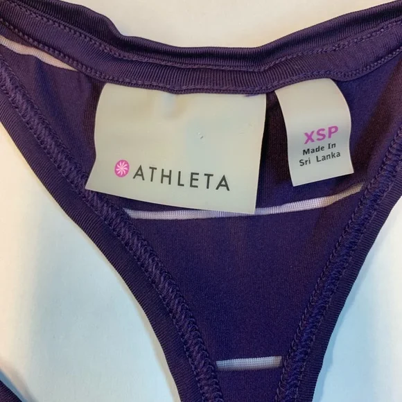 Athleta Chi High Neck Mesh Striped Racerback Tank Top Purple Womens Size XSP - Picture 7 of 7